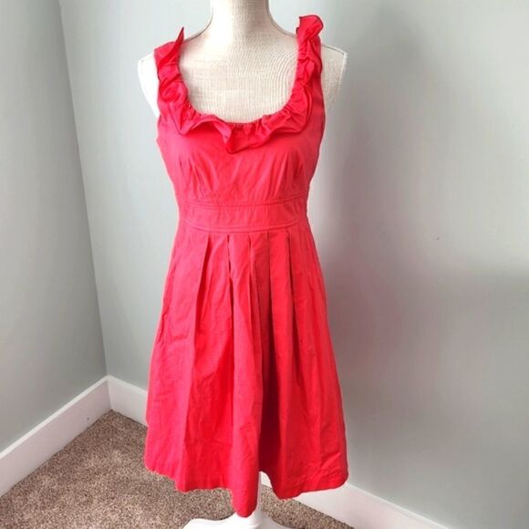Maurices Sleeveless Sheath Ruffle Neckline Midi Dress Size 5/6 Coral - Picture 1 of 8
